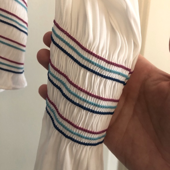 Ramy Brook White Blouse with Multicolor Striped Hem and Cuffs - Picture 4 of 6